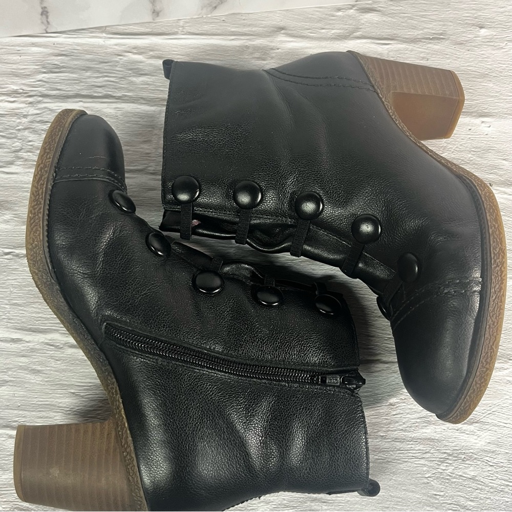 Rieker Black Leather Side Zip Wool Lined Heeled Ankle Boots - Picture 6 of 16